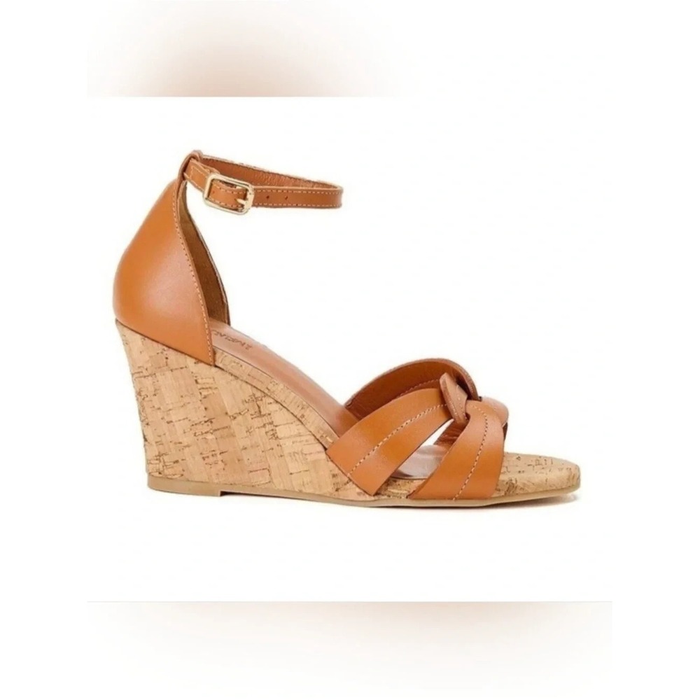 J. McLaughlin Madrid Leather Wedge Sandals Womens 7.5 Brown NEW $248
